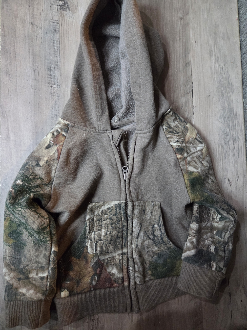 Bass Pro Shops Kids Brown Zip-Up Hoodie with Camo Sleeves
